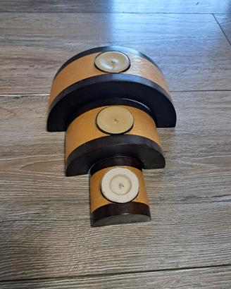 Set portacandele vintage in legno  ad arco