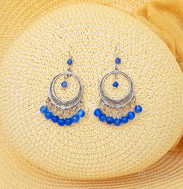 Orecchini  cerchio  argento  agata blu oltremare
