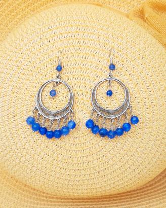 Orecchini  cerchio  argento  agata blu oltremare