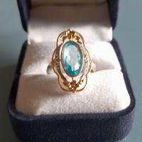 Anello stile Liberty acquamarina zirconi floreale