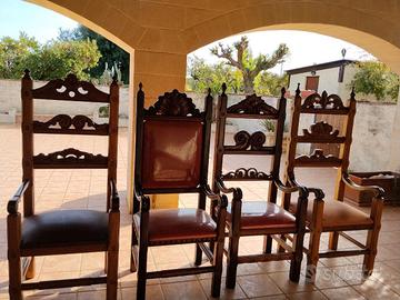 4 poltrone / sedie ‘trono’  in legno pregiato