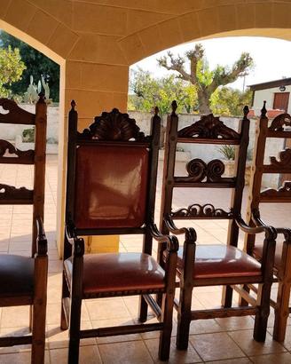4 poltrone / sedie ‘trono’  in legno pregiato
