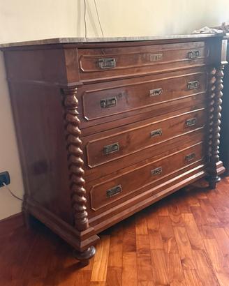 Cassa da comó in legno con piano in marmo