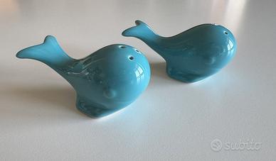 Sale e Pepe in ceramica blu azzurro balena
