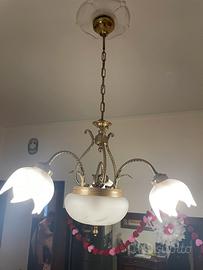 Lampadario vetro d Murano stile  liberty e ottone