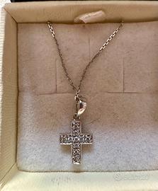 Collier/collana con croce in oro bianco  14k