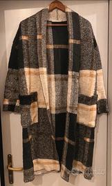 Cappotto cardigan scozzese misto lana