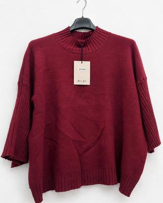 Maglia Donna Bordeaux Collo Alto Manica 3/4