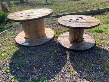 Coppia di Rocchetti Bobine in Legno - Tavolini Ind