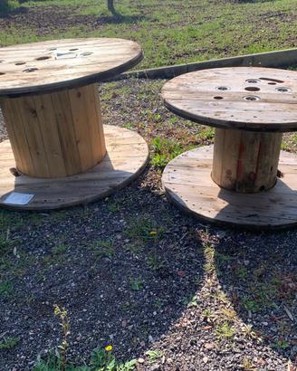 Coppia di Rocchetti Bobine in Legno - Tavolini Ind