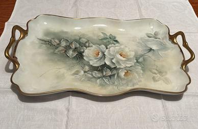 vassoio di ceramica con rose, dipinto a mano