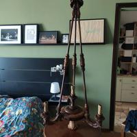 Lampadario antico in legno intagliato inizio 900