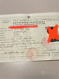 Permesso viaggio 1954 / Potovalno dovoljenje