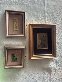 Lotto 3 Quadretti Miniature d'Arte su Foglia Oro