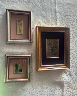 Lotto 3 Quadretti Miniature d'Arte su Foglia Oro