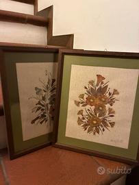 Coppia quadri vintage fiori essiccati e pressati