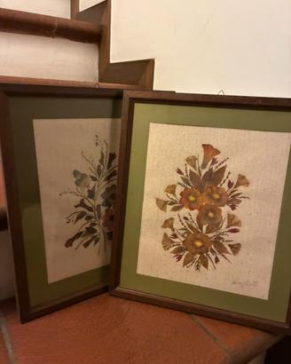 Coppia quadri vintage fiori essiccati e pressati