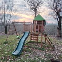 Scivolo casetta altalena in legno da giardino 