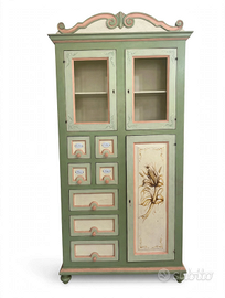 Dispensa Tirolese Vintage Dipinta a Mano - Verde S