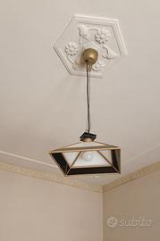 Lampadario in ottone e vetro anni 80