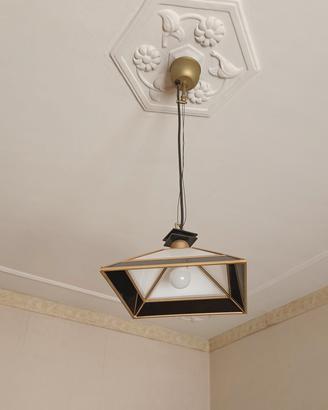 Lampadario in ottone e vetro anni 80
