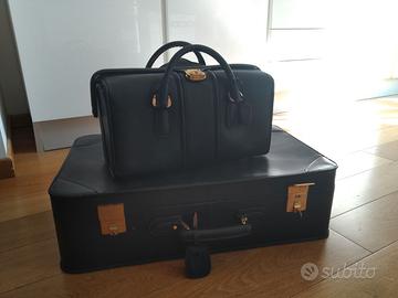 Set valigia e Beauty case vintage pelle nera