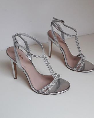 ALDO sandali con tacco argento con strass n. 38/39