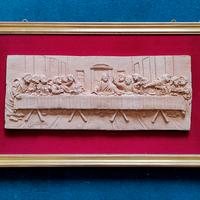 QUADRO ALTORILIEVO ULTIMA CENA SU VELLUTO BORDEAU