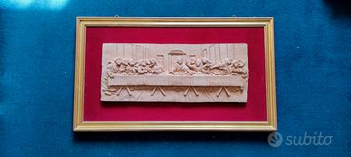 QUADRO ALTORILIEVO ULTIMA CENA SU VELLUTO BORDEAU