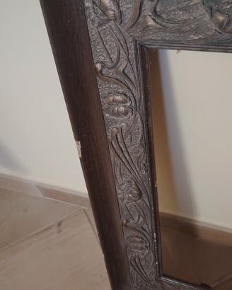 cornice antica legno e intarsi ottone da restaurar