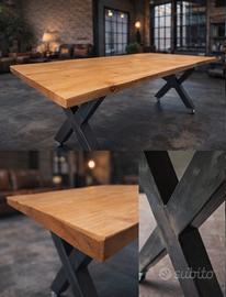 Tavolo in legno massello abete stile industriale