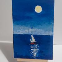 piccolo dipinto tema mare su cavalletto