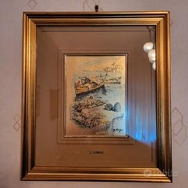 Quadro su Foglia d'Oro - Scena Marina Gioielleria