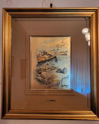 Quadro su Foglia d'Oro - Scena Marina Gioielleria