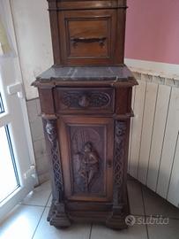 Mobiletto in Legno Intagliato con Marmo fine '800