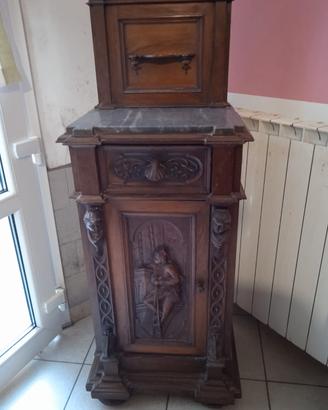 Mobiletto in Legno Intagliato con Marmo fine '800