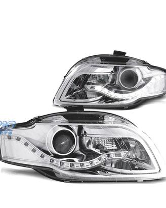FARI AUDI A4 B7 04-07 LUCE DIURNA FONDO CROMATO
