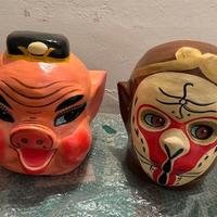 2 teste cartapesta maschera cinese vintage