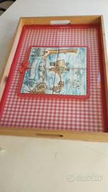 vassoio artigianale legno, piastrelle ceramica 