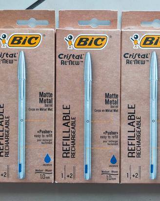 N°3 Confezioni BIC CRISTAL RE'NEW IN METALLO 