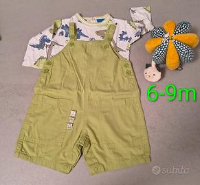 set maglia e salopette verde, 6-9m