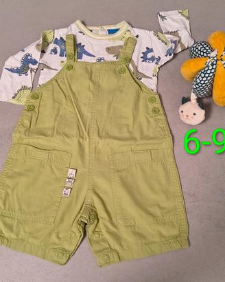 set maglia e salopette verde, 6-9m
