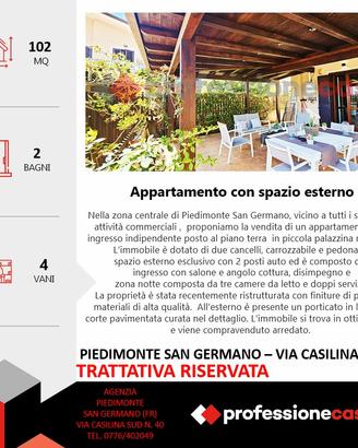 Appartamento con 3 camere, 2 bagni+spazio esterno