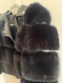 Giacca biker nera ecopelliccia/ecopelle corta