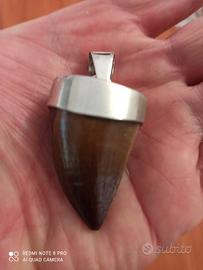 pendente da  uomo dente fossile argento 925