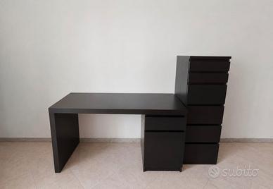 Scrivania Ikea + Cassettiera Ikea effetto legno  