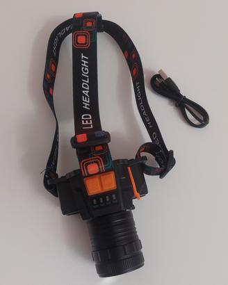 Lampada frontale a LED con ricarica USB.pesca.trel