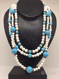 Collana Agata e Turchesi in Argento