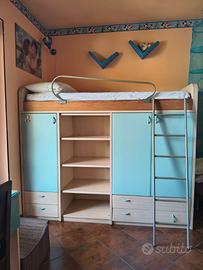 Letto singolo alto con mobile