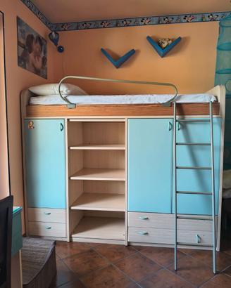Letto singolo alto con mobile